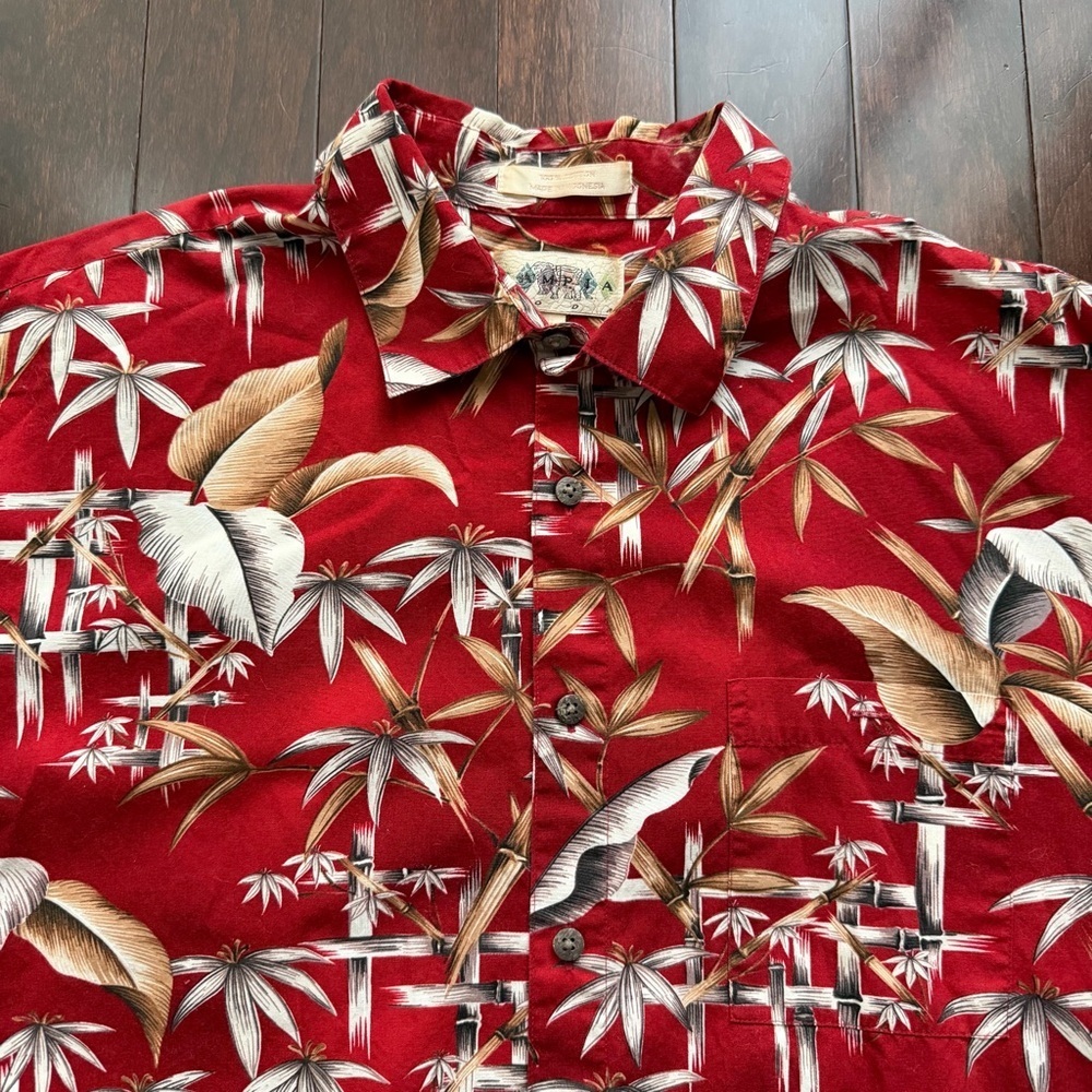 Campia Moda Men's Short Sleeve Hawaiian Shirt Cotton XL Red Tropical Floral - Picture 2 of 6